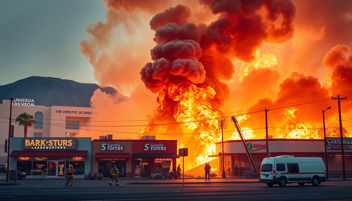 Devastating Blaze Hits Las Vegas: A Destructive Fire Consumes Eight Local Businesses Near UNLV